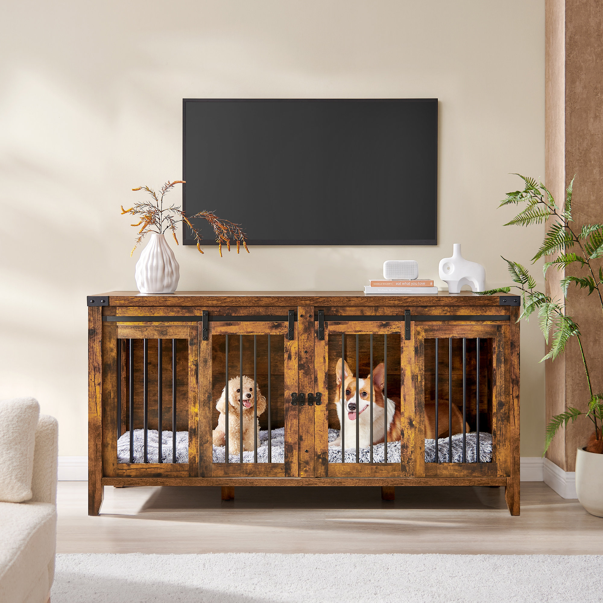 Archie Oscar Colyt 64 Large Dog Crate Furniture Heavy Duty Indoor Dog Kennel with Divider Sliding Doors Reviews Wayfair